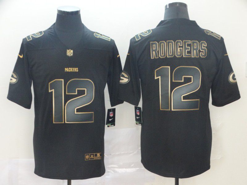 Men Green Bay Packers 12 Rodgers Nike Vapor Limited Black Golden NFL Jerseys